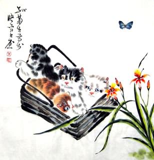 Chinese Cat Painting,69cm x 69cm,4489001-x
