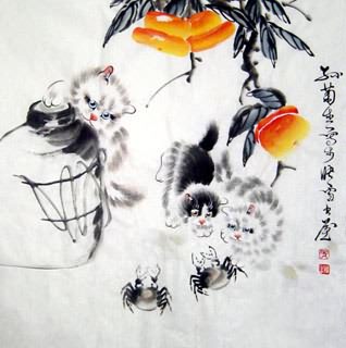 Chinese Cat Painting,69cm x 69cm,4489003-x