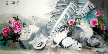 Chinese Cat Painting,66cm x 136cm,4492002-x
