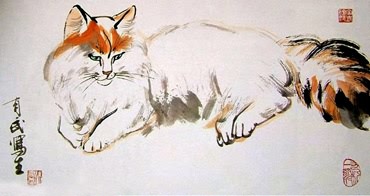 Chinese Cat Painting,38cm x 76cm,4533005-x