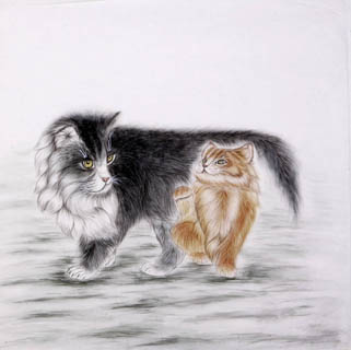 Chinese Cat Painting,66cm x 66cm,4616009-x