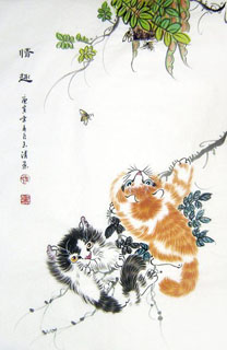 Chinese Cat Painting,69cm x 46cm,4616012-x