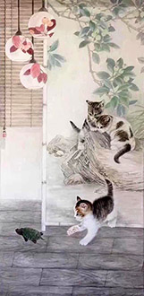 Chinese Cat Painting,66cm x 136cm,lbz41082009-x