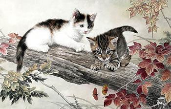 Chinese Cat Painting,66cm x 136cm,lbz41082010-x