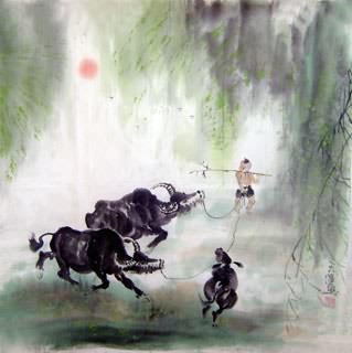 Chinese Cattle Painting,69cm x 69cm,4046006-x