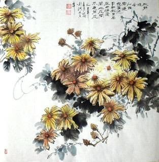 Chinese Chrysanthemum Painting,69cm x 69cm,2403007-x