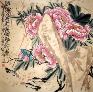 Chinese Cotton Rose Painting,69cm x 69cm,2399003-x