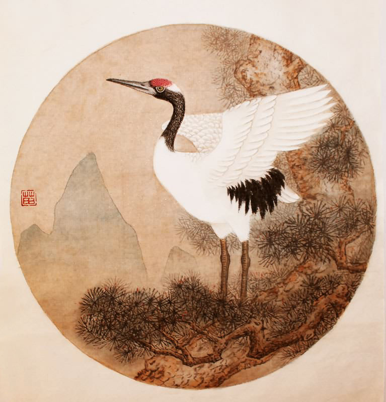 Chinese Crane Painting 2577001, 38cm x 38cm(15〃 x 15〃)