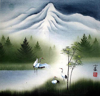 Chinese Crane Painting,50cm x 50cm,4701008-x