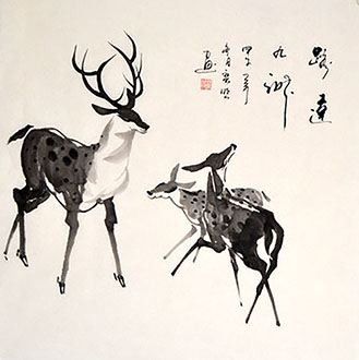 Chinese Deer Painting,68cm x 68cm,sl41203001-x