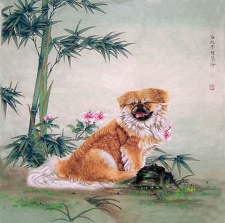 Chinese Dog Painting,66cm x 66cm,4374014-x