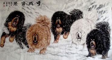Chinese Dog Painting,124cm x 248cm,4445014-x