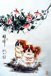 Chinese Dog Painting,69cm x 46cm,4467004-x