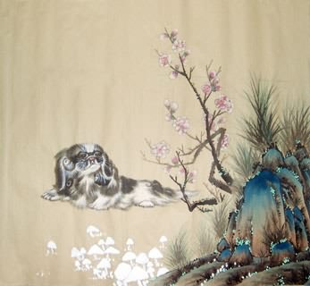Chinese Dog Painting,50cm x 50cm,4468001-x