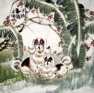 Chinese Dog Painting,69cm x 69cm,4471003-x