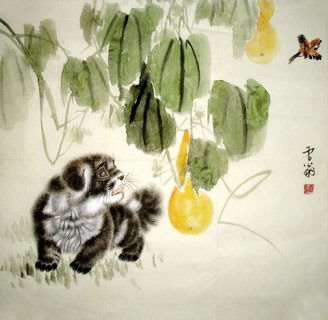 Chinese Dog Painting,50cm x 50cm,4471004-x