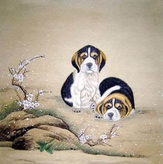 Chinese Dog Painting,69cm x 69cm,4507007-x