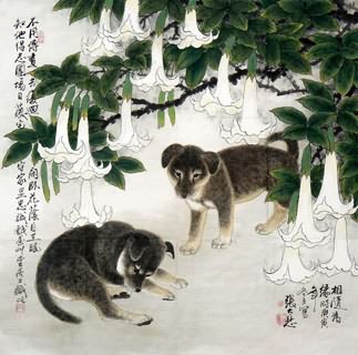 Chinese Dog Painting,69cm x 69cm,4721014-x