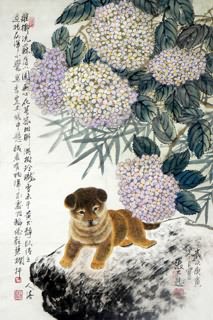 Chinese Dog Painting,69cm x 46cm,4721015-x