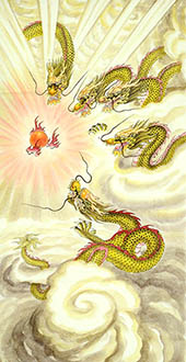 Chinese Dragon Painting,68cm x 136cm,4741010-x