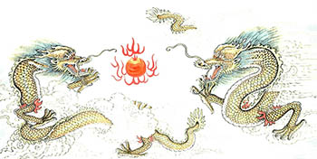 Chinese Dragon Painting,68cm x 136cm,4741011-x