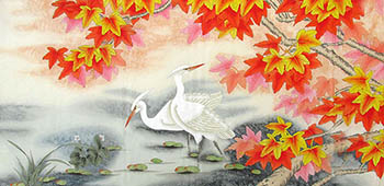 Chinese Egret Painting,66cm x 136cm,2324027-x