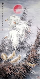 Chinese Egret Painting,66cm x 136cm,2438010-x