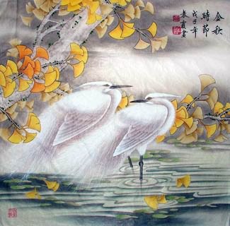 Chinese Egret Painting,66cm x 66cm,2703004-x