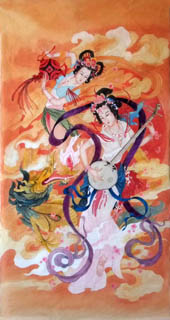 Chinese Flying Apsaras Painting,66cm x 136cm,3807009-x
