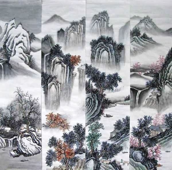 Four Screens of Landscapes,35cm x 136cm(14〃 x 53〃),1101002-z