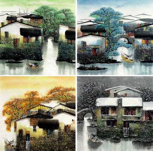 Four Screens of Landscapes,50cm x 50cm(19〃 x 19〃),1464001-z