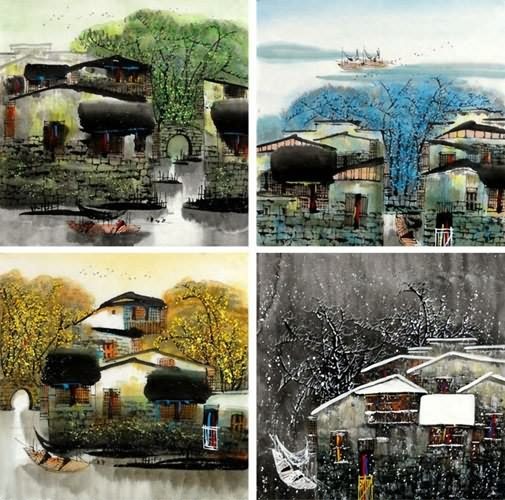 Four Screens of Landscapes,50cm x 50cm(19〃 x 19〃),1464005-z
