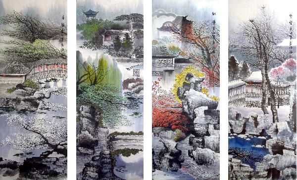 Four Screens of Landscapes,50cm x 136cm(20〃 x 53〃),gj11098007-z