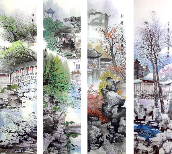Four Screens of Landscapes,33cm x 130cm(13〃 x 51〃),gj11098008-z