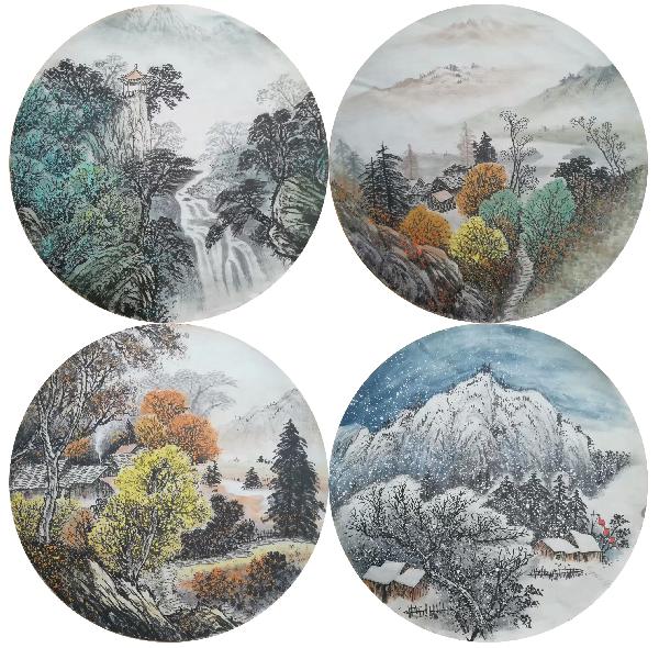 Four Screens of Landscapes,50cm x 50cm(19〃 x 19〃),lz11095001-z