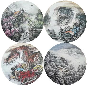 Chinese Four Screens of Landscapes Painting,50cm x 50cm,lz11095002-x