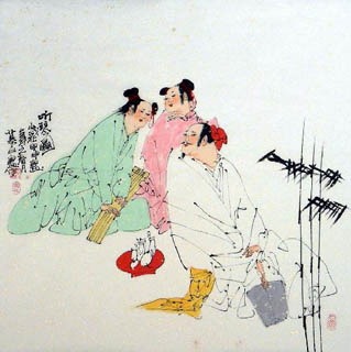 Chinese Gao Shi Play Chess Tea Song Painting,66cm x 66cm,3540005-x