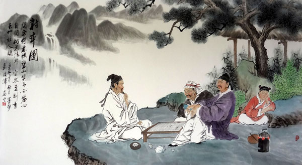 Gao Shi Play Chess Tea Song,97cm x 180cm(38〃 x 70〃),3805006-z