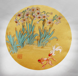 Chinese Goldfish Painting,34cm x 34cm,2485079-x