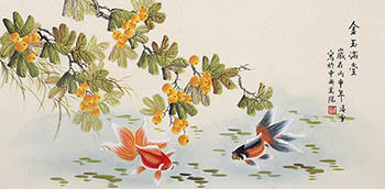 Chinese Goldfish Painting,48cm x 96cm,2702057-x
