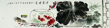 Chinese Goldfish Painting,35cm x 136cm,dq21158001-x