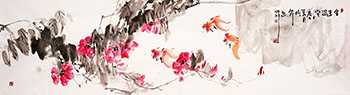 Chinese Goldfish Painting,48cm x 176cm,lzl21221019-x