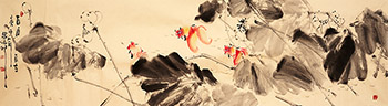 Chinese Goldfish Painting,48cm x 176cm,lzl21221020-x