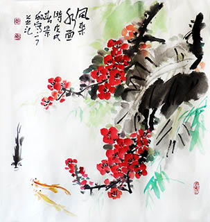 Chinese Goldfish Painting,50cm x 54cm,zjh21157004-x
