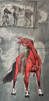 Chinese Horse Painting,68cm x 136cm,lzx41188004-x