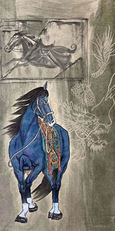 Chinese Horse Painting,68cm x 136cm,lzx41188005-x