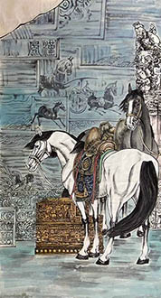 Chinese Horse Painting,69cm x 138cm,lzx41188009-x