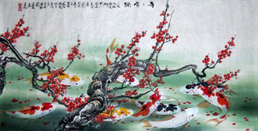 Chinese Koi Fish Painting,50cm x 100cm,2078004-x