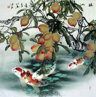 Chinese Koi Fish Painting,68cm x 68cm,2327021-x
