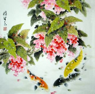 Chinese Koi Fish Painting,69cm x 69cm,2378008-x